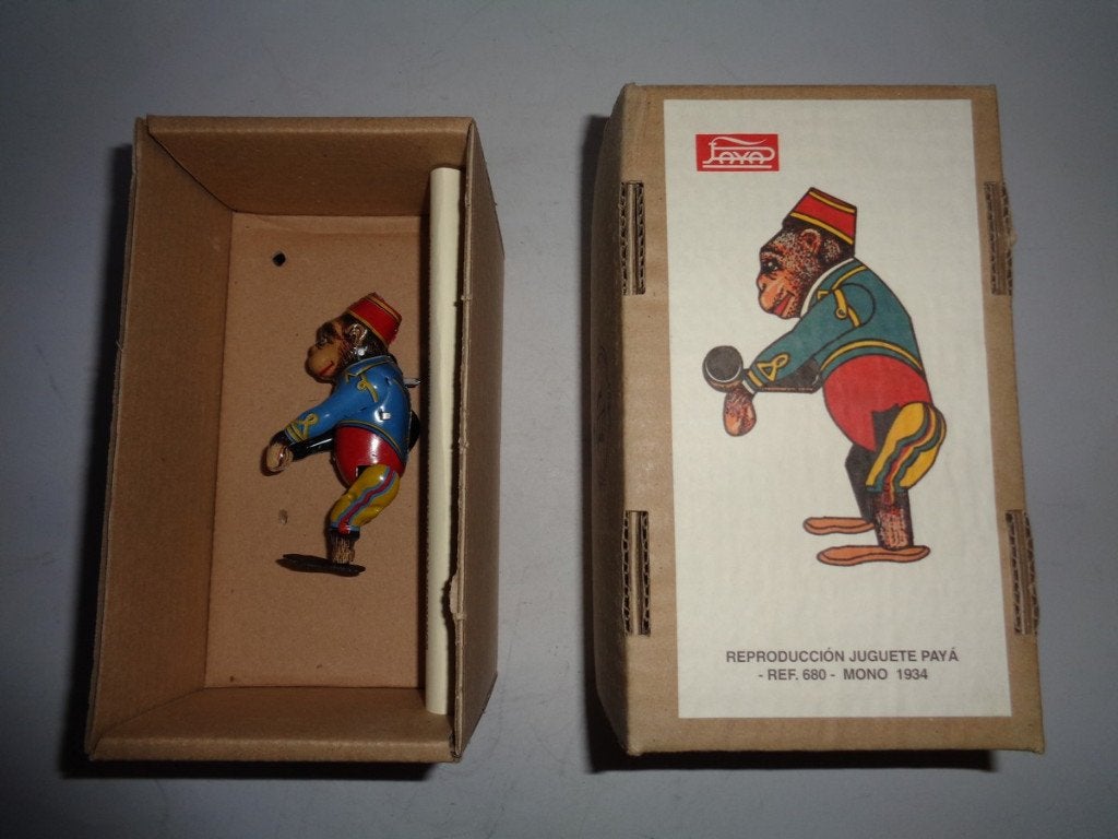 Oude blikken Paya Mono 1934 (Aap) in Box. Spanje, uit 1990s, Verzamelen, Speelgoed, Ophalen of Verzenden, Zo goed als nieuw