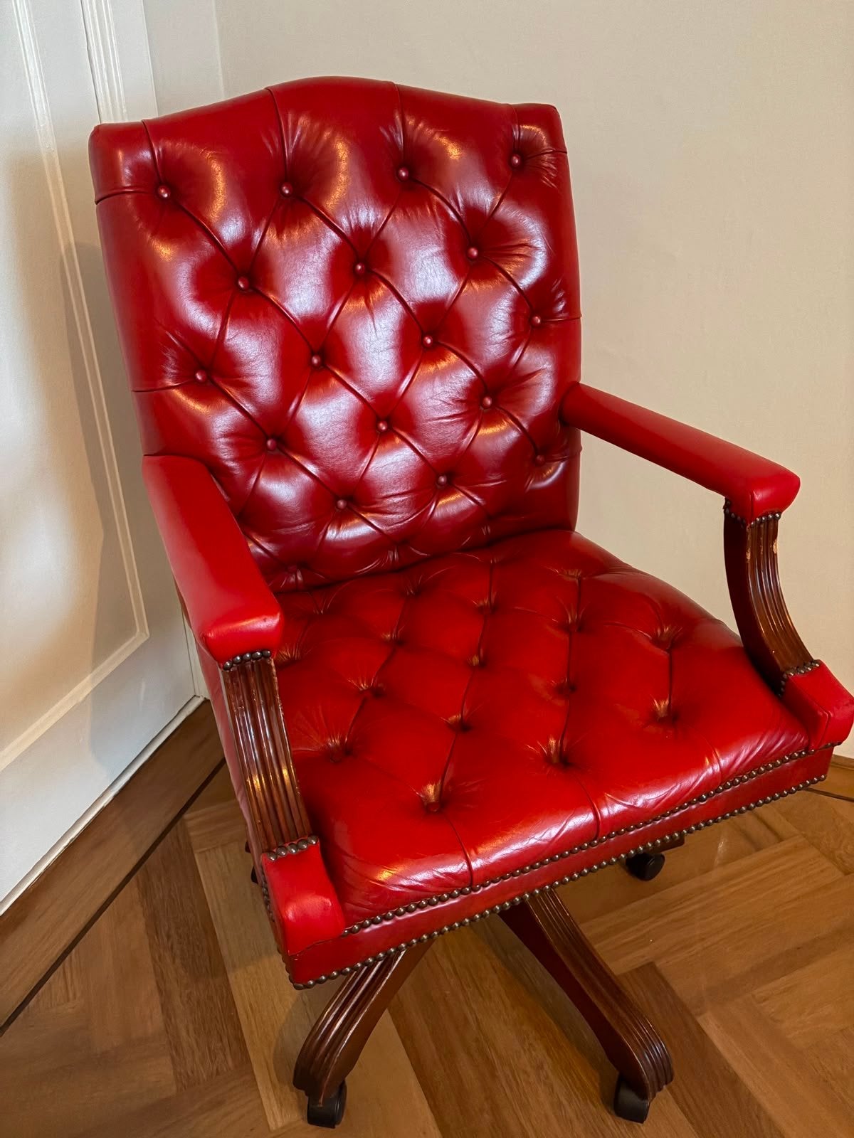 Vintage Rode Bureaustoel - Chesterfield, Ophalen, Gebruikt, Rood, Bureaustoel