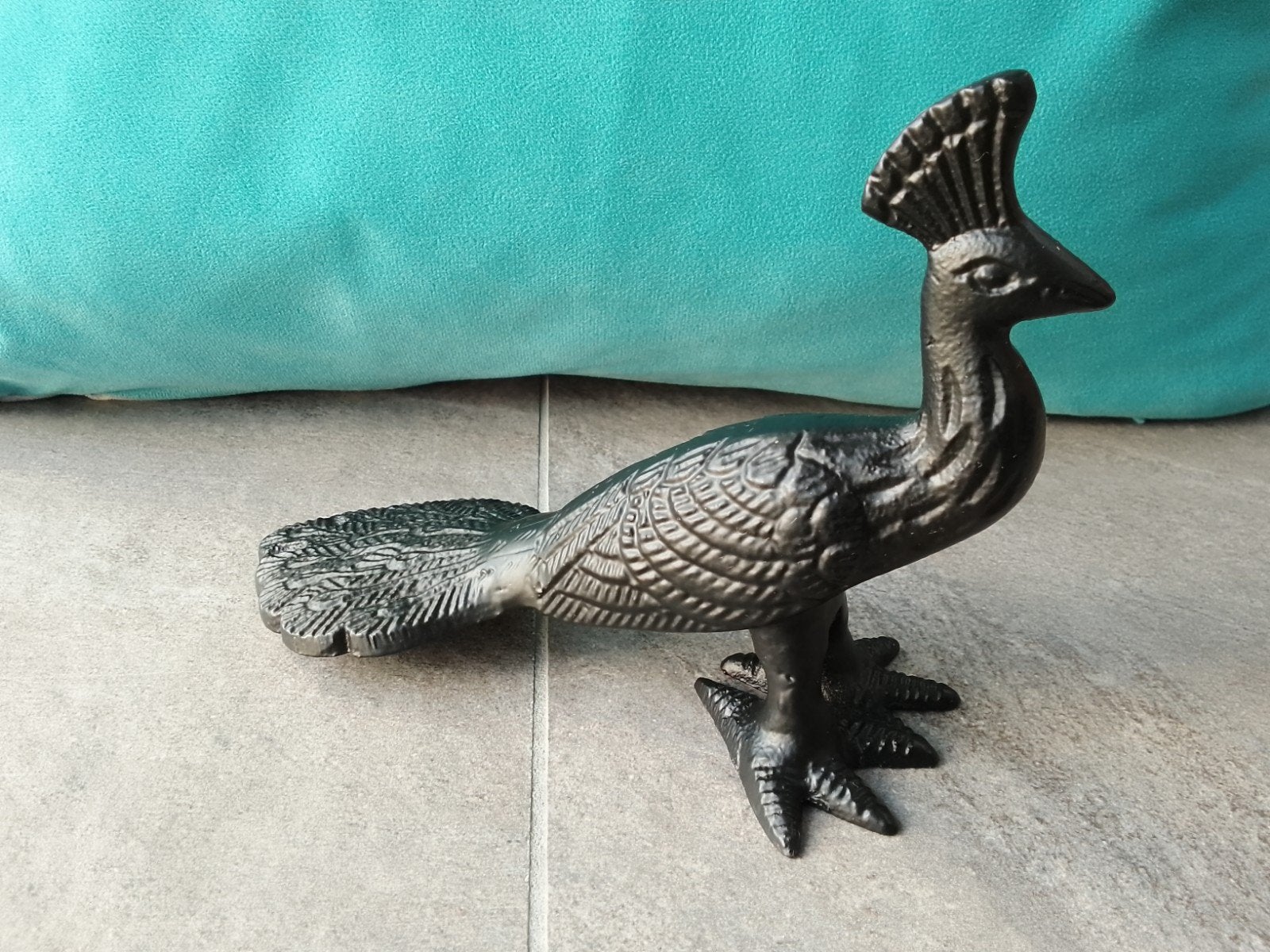 Zwarte pauw, aluminium, voor sier of presse-papier, stabiel, Ophalen of Verzenden, Zo goed als nieuw, Beeldje of Figuurtje