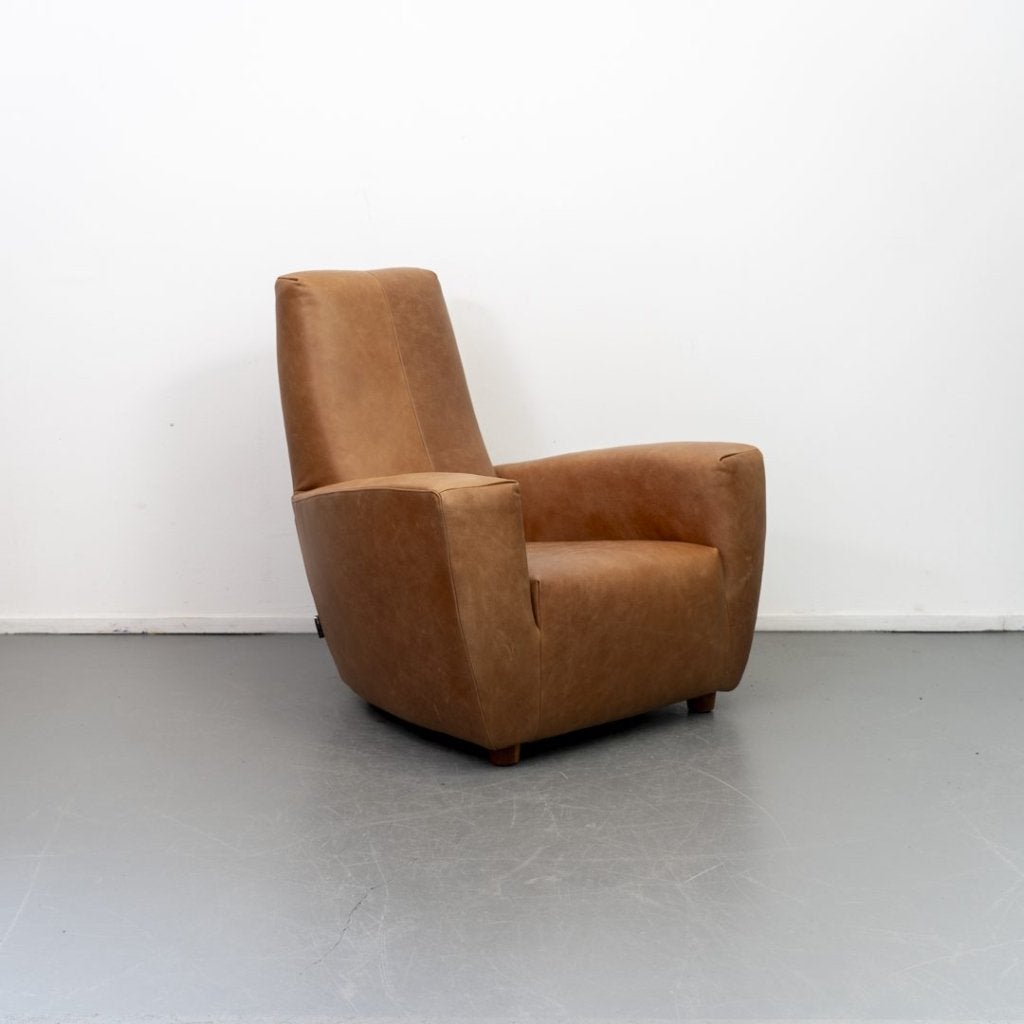 Label Longa Fauteuil Vintage Cognac Leer, Huis en Inrichting, Fauteuils, Niet ingevuld, Zo goed als nieuw, Niet ingevuld, Niet ingevuld