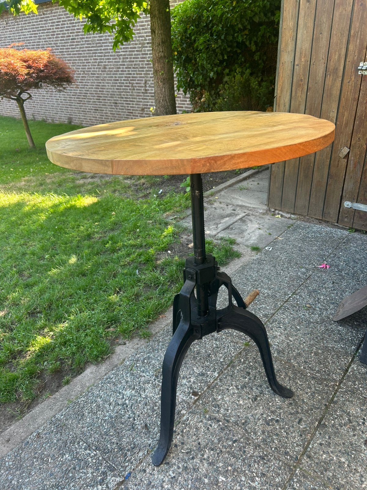 Industriële verstelbare mangohouten tafel / bartafel, Ophalen, Gebruikt, 50 tot 100 cm, Overige materialen