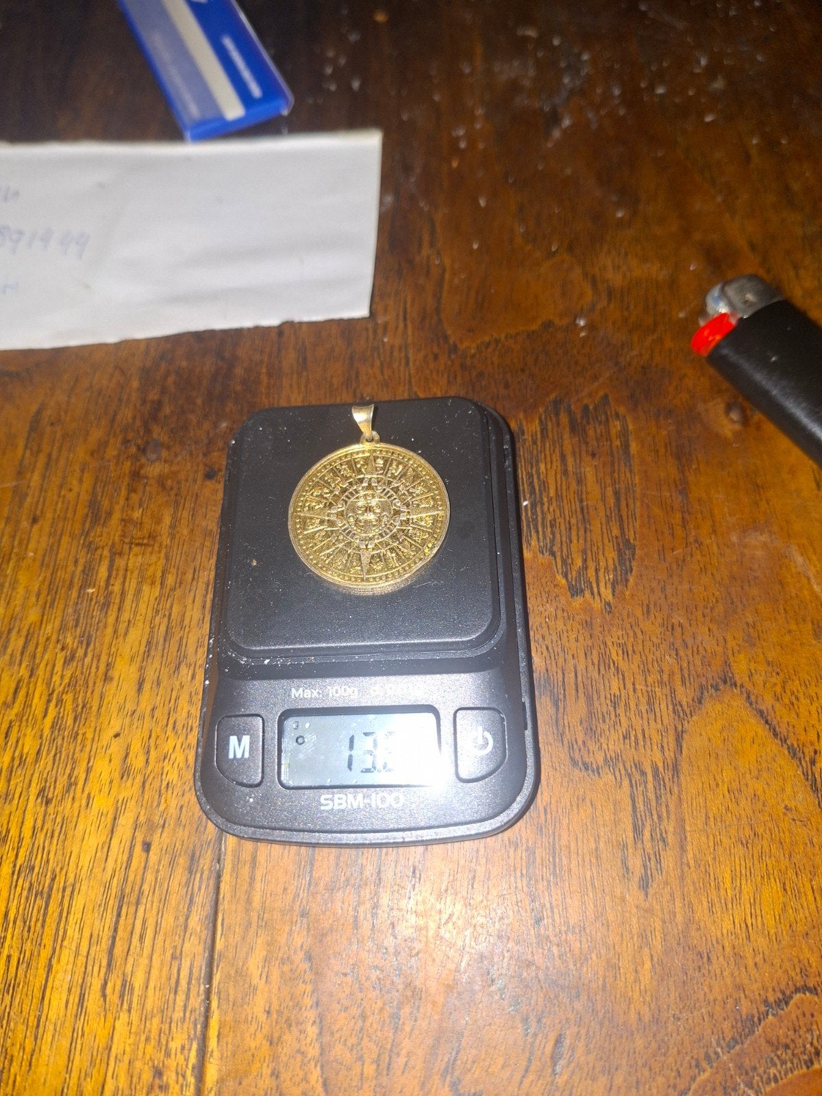 Prachtige Azteekse Kalender Hanger – 24K Goud op 925 Zilver, Ophalen, Zo goed als nieuw, Goud, Zilver