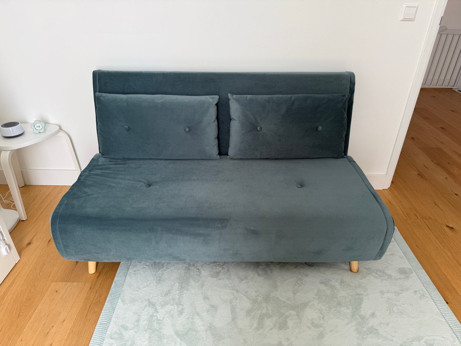 MADE Haru 2-zits slaapbank - Teal - Zo goed als nieuw, Ophalen, Tweepersoons, Zo goed als nieuw, Rechte bank