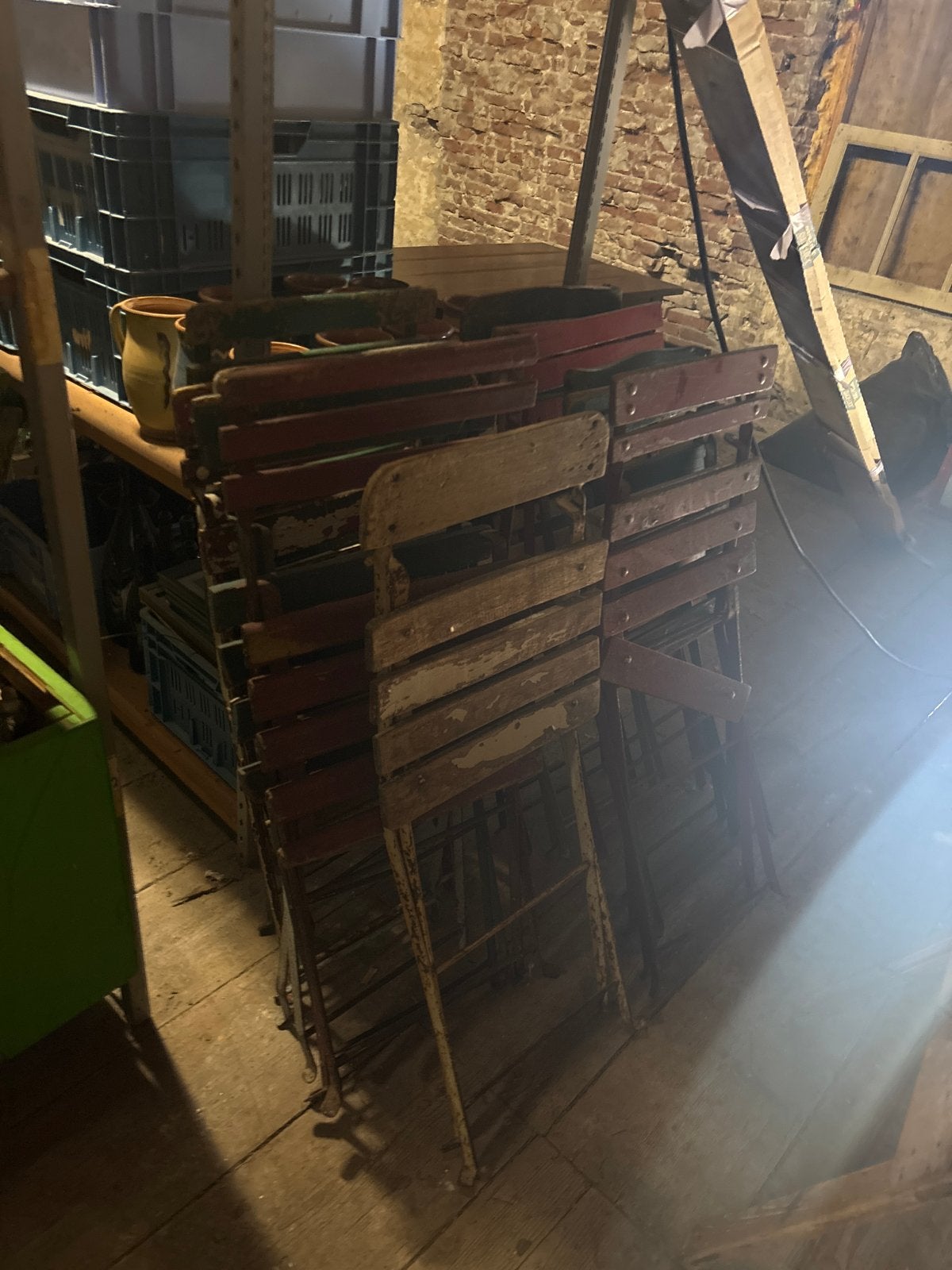 Set van 12 vintage inklapbare metalen tuinstoelen, Ophalen