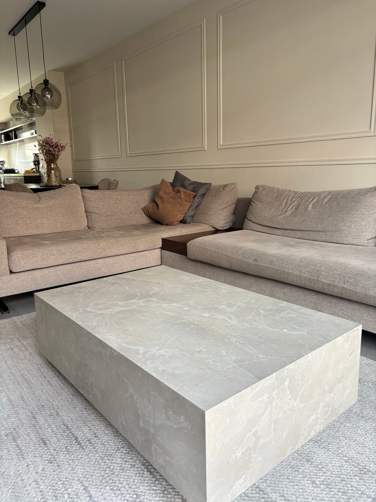 WESTWING Lesley Salontafel met travertijn look, Ophalen, Overige materialen, 50 tot 100 cm, 100 tot 150 cm