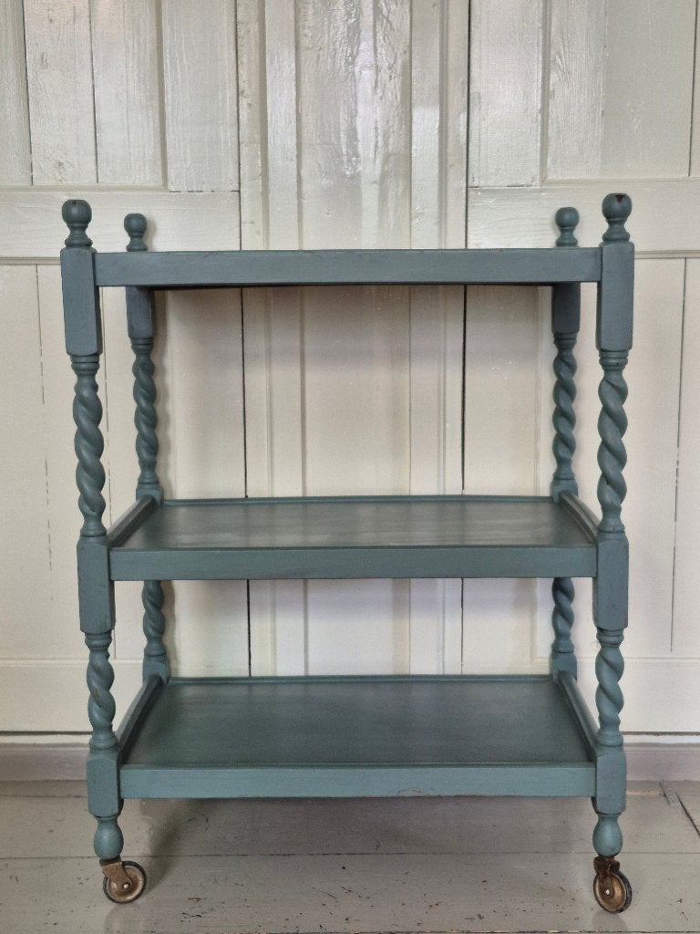 Antieke mahonie serveerwagen, jadegroen geschilderd, Ophalen, Gebruikt, Engelse cottage stijl, 55 tot 75 cm