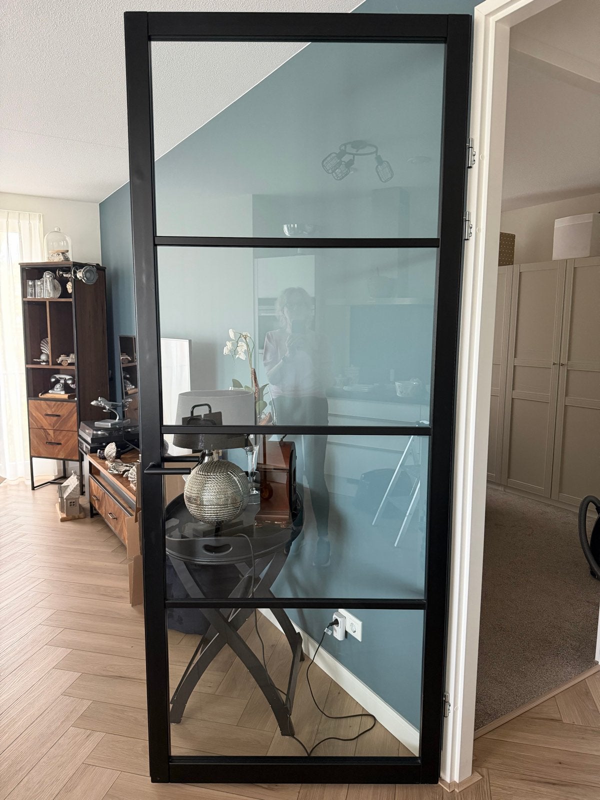 Zwarte houten binnendeur met glas, Ophalen, 80 tot 100 cm, Binnendeur, 200 tot 215 cm