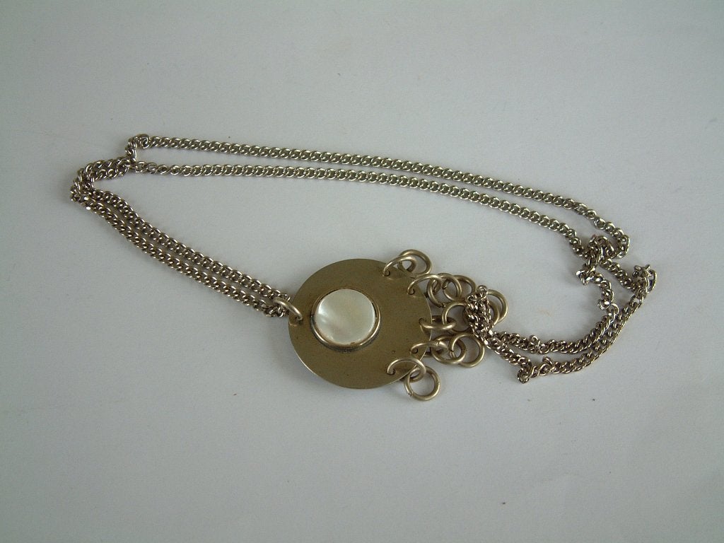 lange retro ketting met hanger met parelmoer parlemoer, Ophalen of Verzenden, Gebruikt, Overige materialen, Met hanger