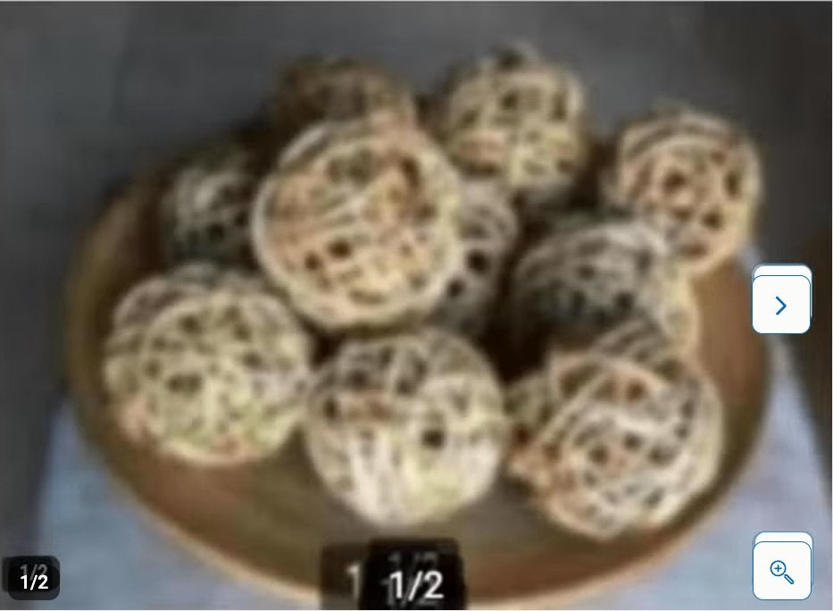 Houten schaal +10 rieten ballen blank hout.br50cm., Schaal, Rond, Ophalen of Verzenden, Zo goed als nieuw