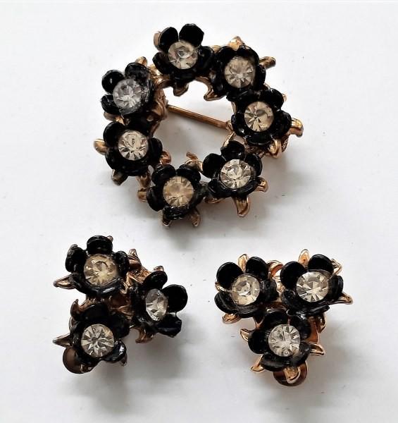 Prachtige Mid-Century Bloemen Sieraden set  Broche  Oorclips, Sieraden, Tassen en Uiterlijk, Broches, Ophalen, Zo goed als nieuw