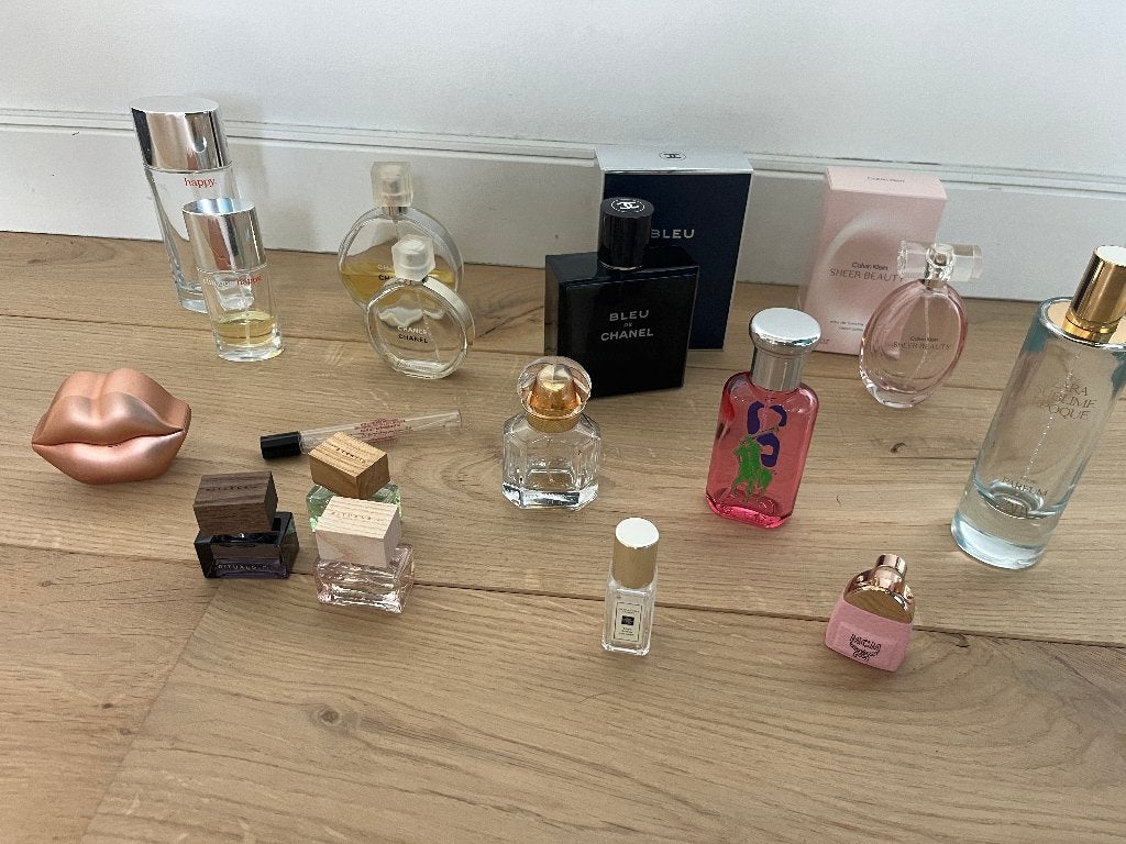 Lege parfum fles Mon Guerlain, Bleu, Happy, Chance, Verzamelen, Parfumverzamelingen, Ophalen of Verzenden, Gebruikt, Parfumfles