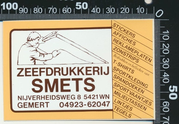 Sticker: Zeefdrukkerij Smets - Gemert (3), Ophalen of Verzenden, Zo goed als nieuw, Bedrijf of Vereniging
