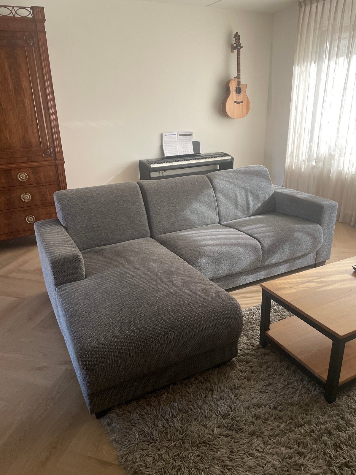 Antraciet Hoekbank met Hocker - 238x160cm, Huis en Inrichting, Ophalen, Gebruikt, Hoekbank, 200 tot 250 cm