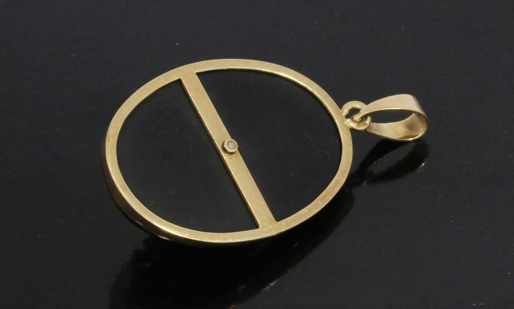 Diamanten onyx antiek 14k gouden medaillon hanger ketting, Verzenden, Goud, Hanger, Met edelsteen