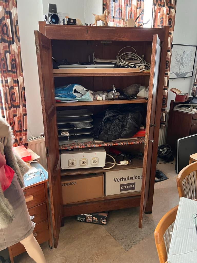 Vintage Houten Kast met Opbergruimte, Ophalen, Zo goed als nieuw, 25 tot 50 cm, Minder dan 100 cm