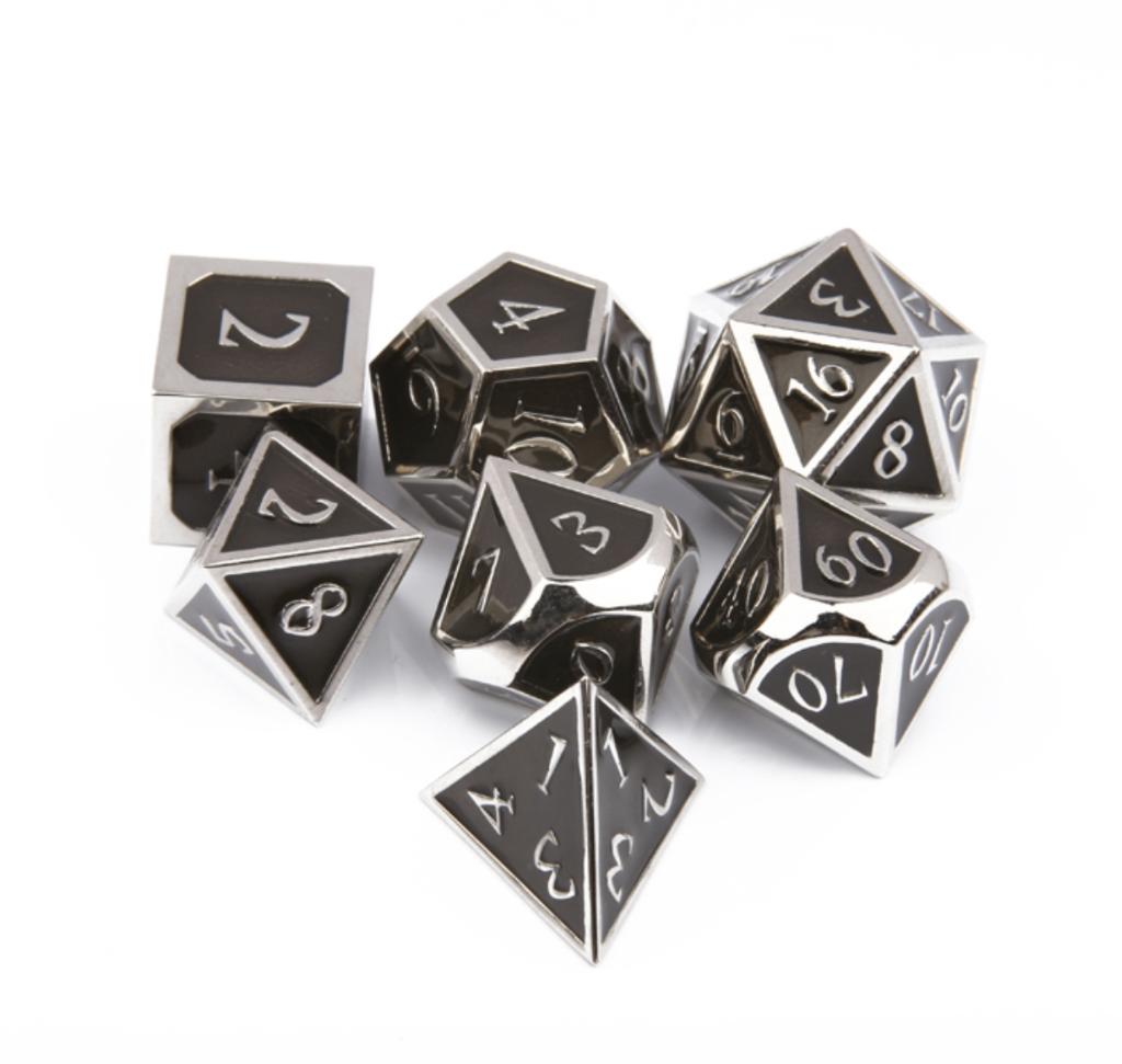 Metalen Dobbelstenen DnD Set – Zilver Zwart – Dice 7-delig, Ophalen of Verzenden, Nieuw, Overige soorten, Toebehoren