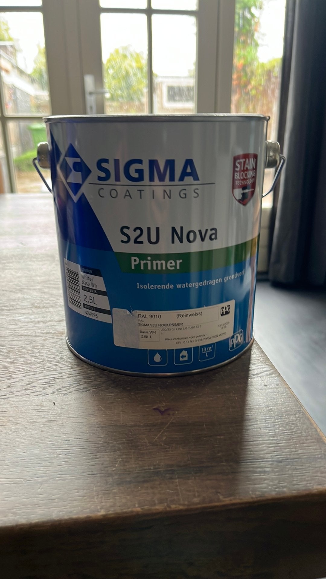 Nieuw blik 2,5L Sigma S2U Nova primer ral 9010, Ophalen, Zo goed als nieuw, Wit