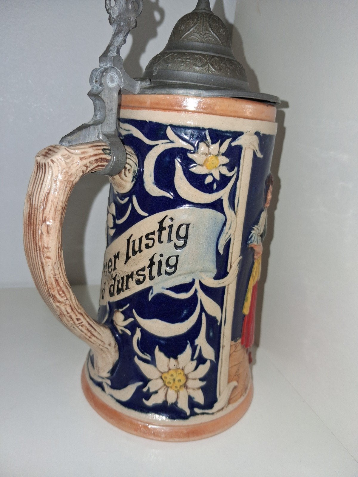 Vintage Duitse Bierpul met Tin Deksel - Edelweiss Decor, Verzenden