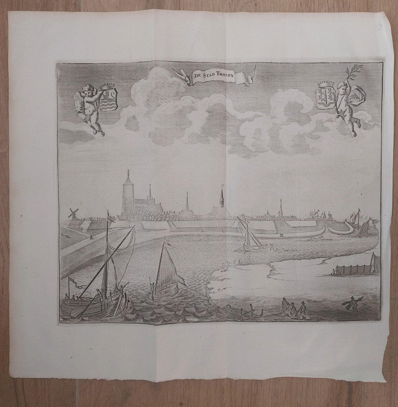 1 / Gezicht op Tholen van Pieter van der Aa gravure uit 1693, Stadsgezicht, 27 cm, 35 cm, Gravure