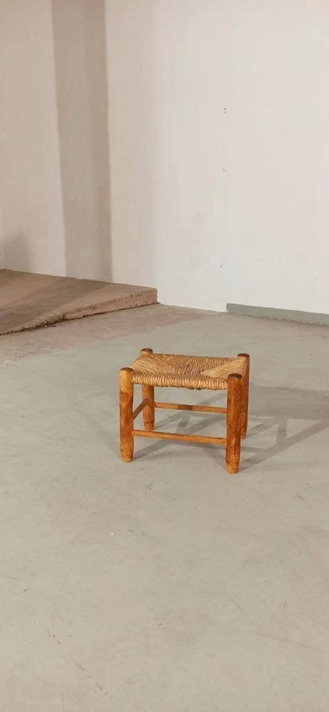 Vintage hout en riet lage kruk, H 25 cm, Tweedehands, Tweedehands, Ophalen of Verzenden, Hout