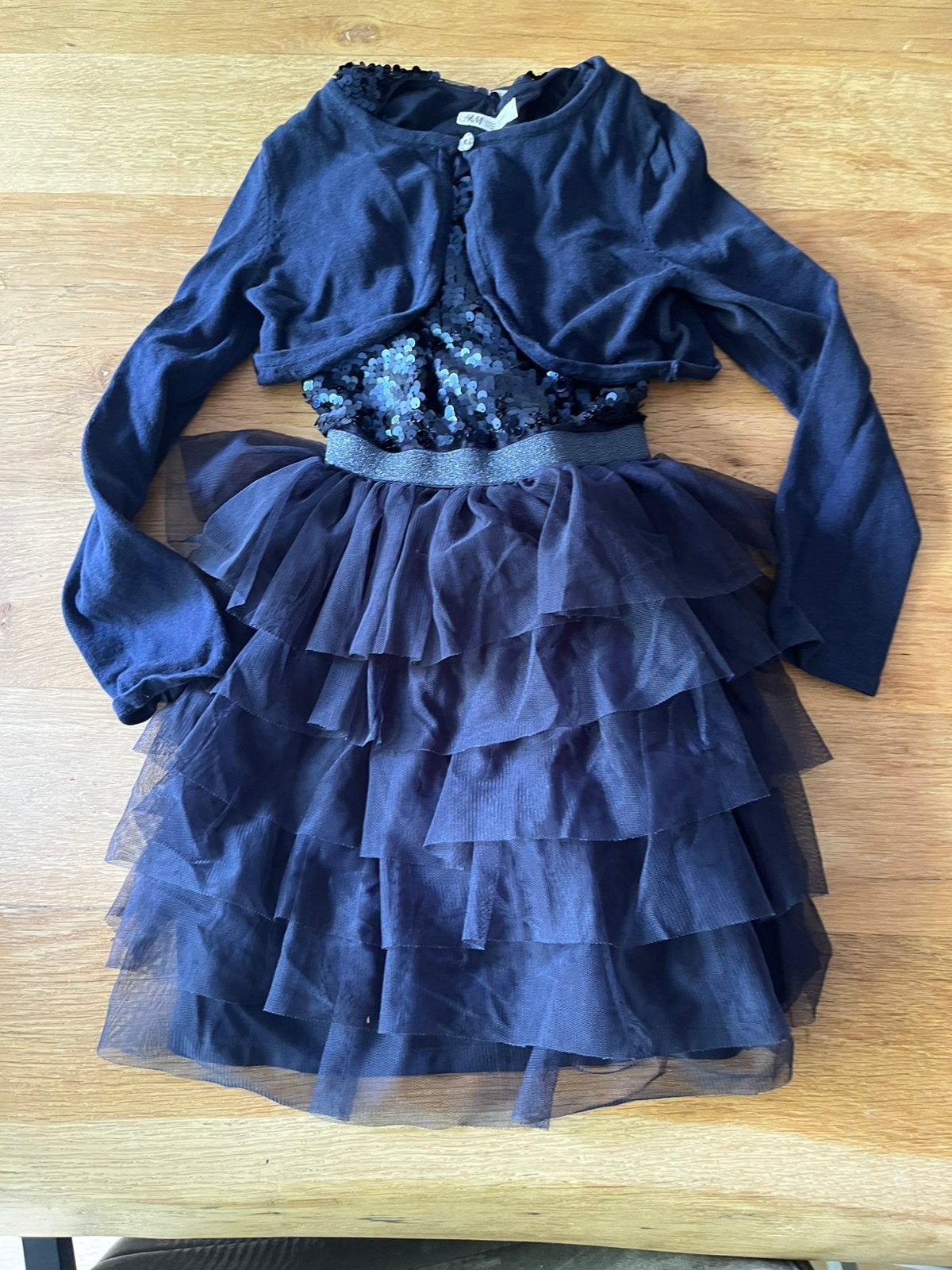 Donkerblauwe tutu jurk met glittere en bolero. Kerst! Mt 140, Kinderen en Baby's, Ophalen of Verzenden, Zo goed als nieuw, Meisje