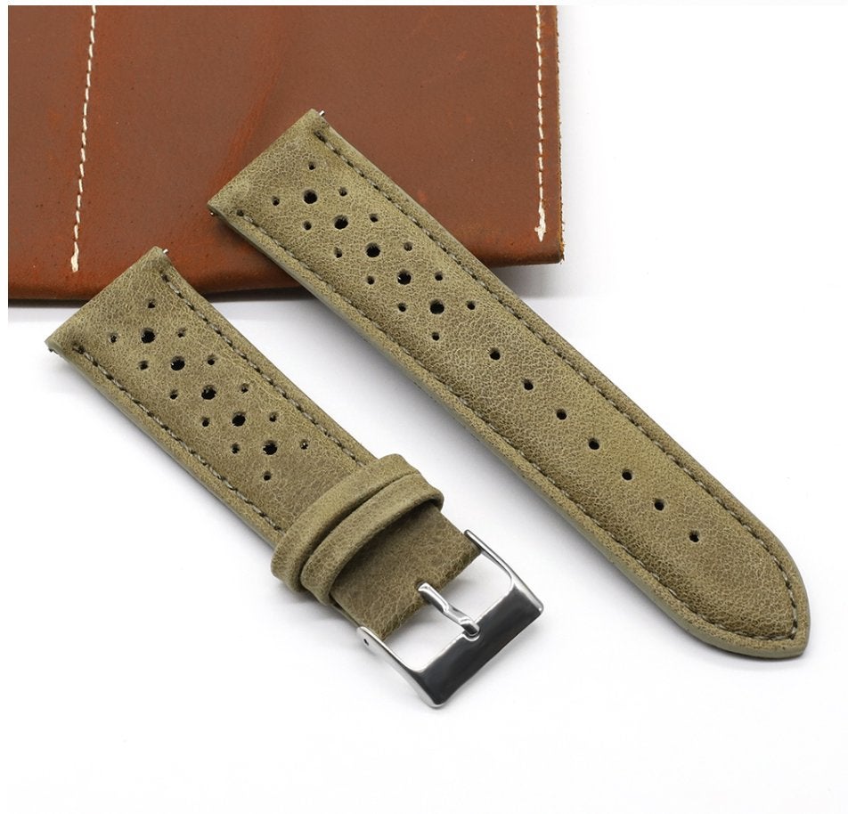 Groene leren horlogeband horloge band racing, Verzenden, Nieuw