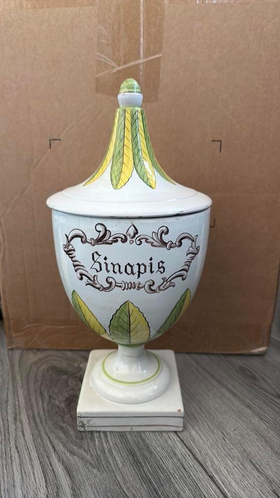 Grote antieke apothekerspot opschrift “Sinapis”, Antiek en Kunst, Ophalen of Verzenden
