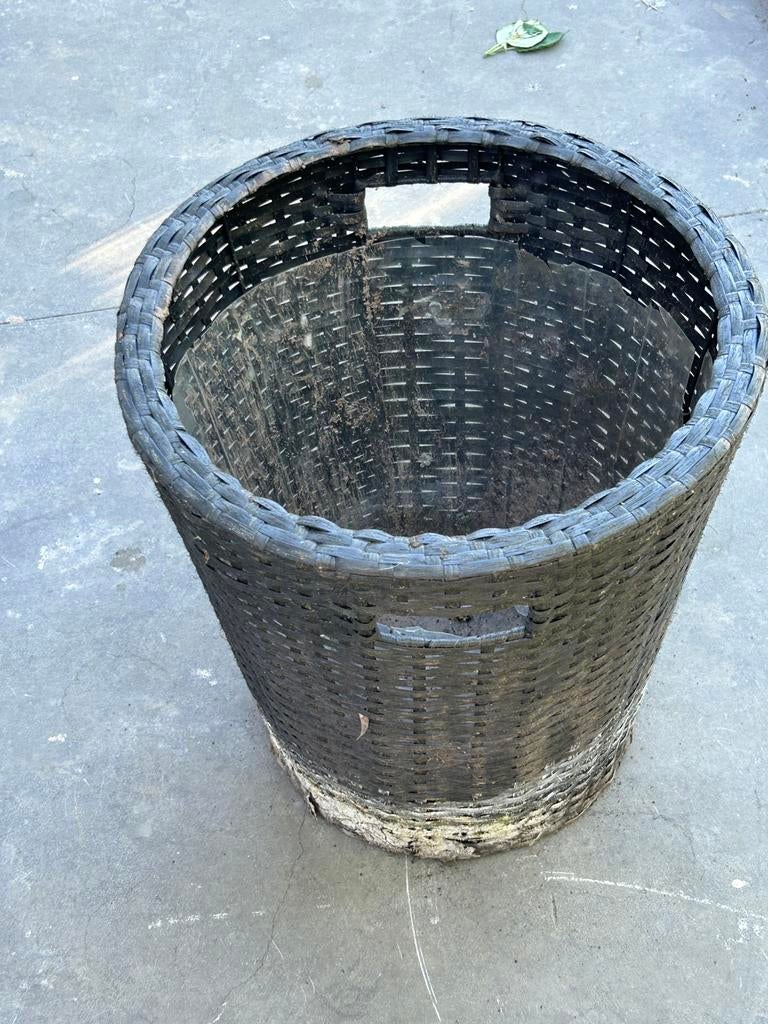 Zwarte gevlochten plantenbak / mand wicker 40x40 cm, Kunststof, Minder dan 60 cm, Rond, Ophalen of Verzenden