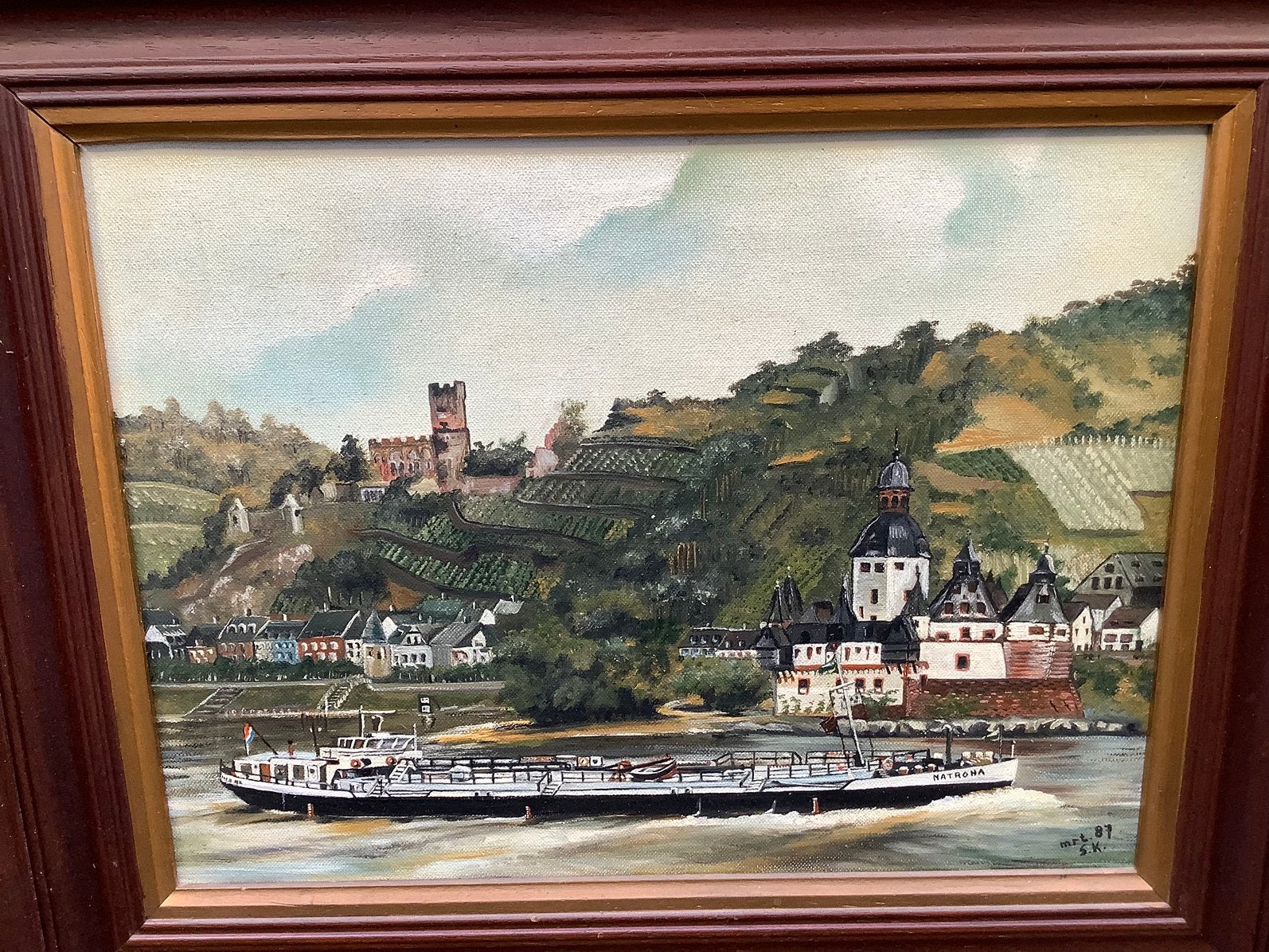 Schilderij met binnenschip vrachtschip, Ophalen of Verzenden