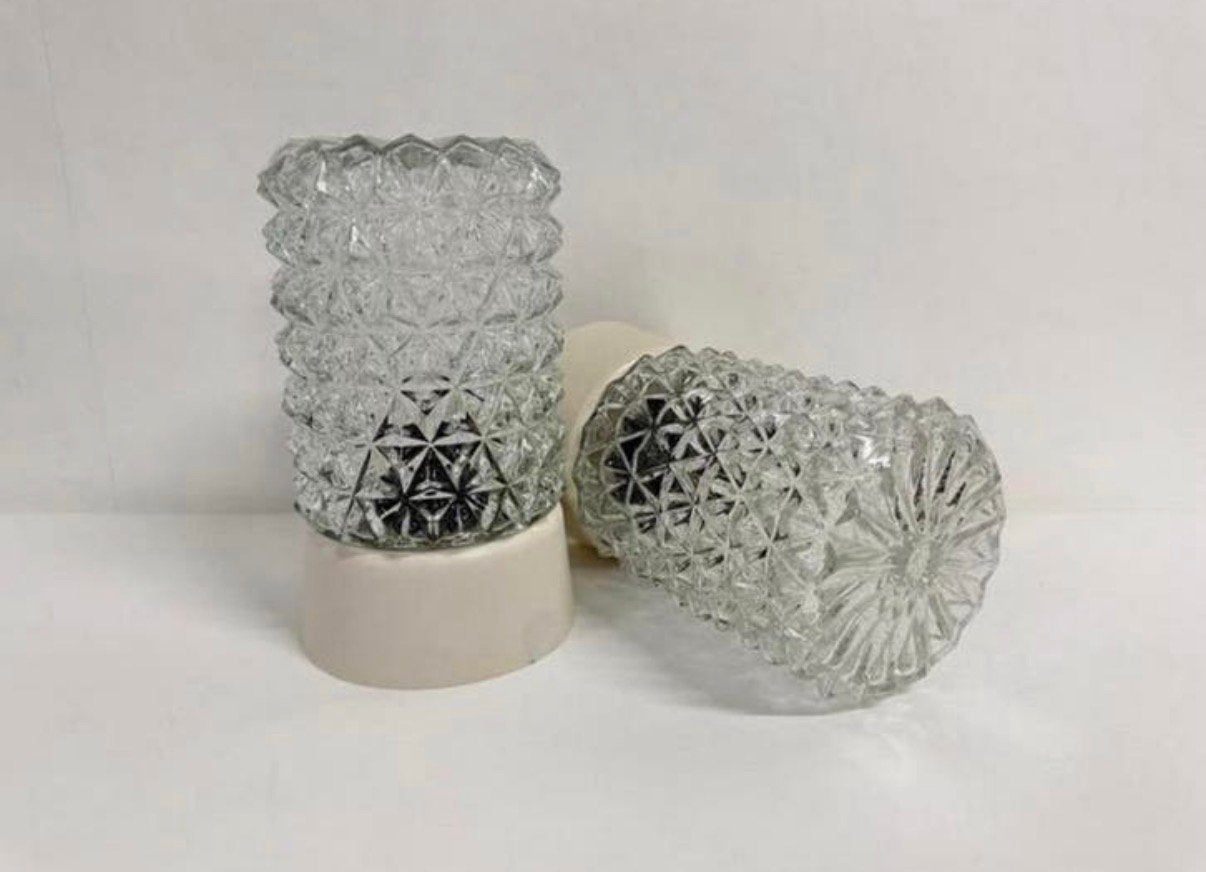 Vintage helder glazen lamp cilinder jaren zeventig, Vintage, 13 cm, Zo goed als nieuw, Plafondlamp