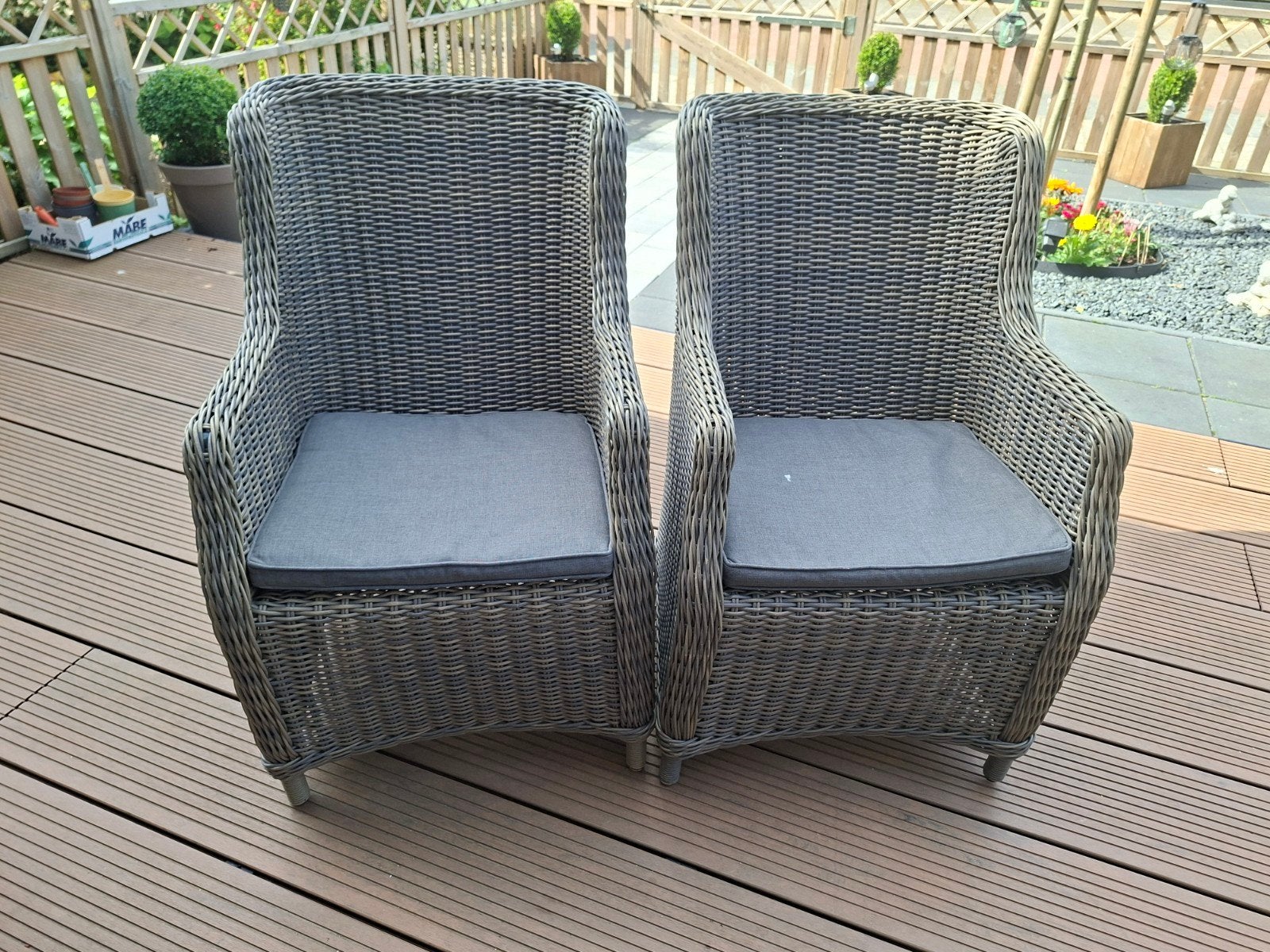 2 gevlochten stoelen, Tuin en Terras, 2 zitplaatsen, Overige materialen, Gebruikt, Ophalen of Verzenden