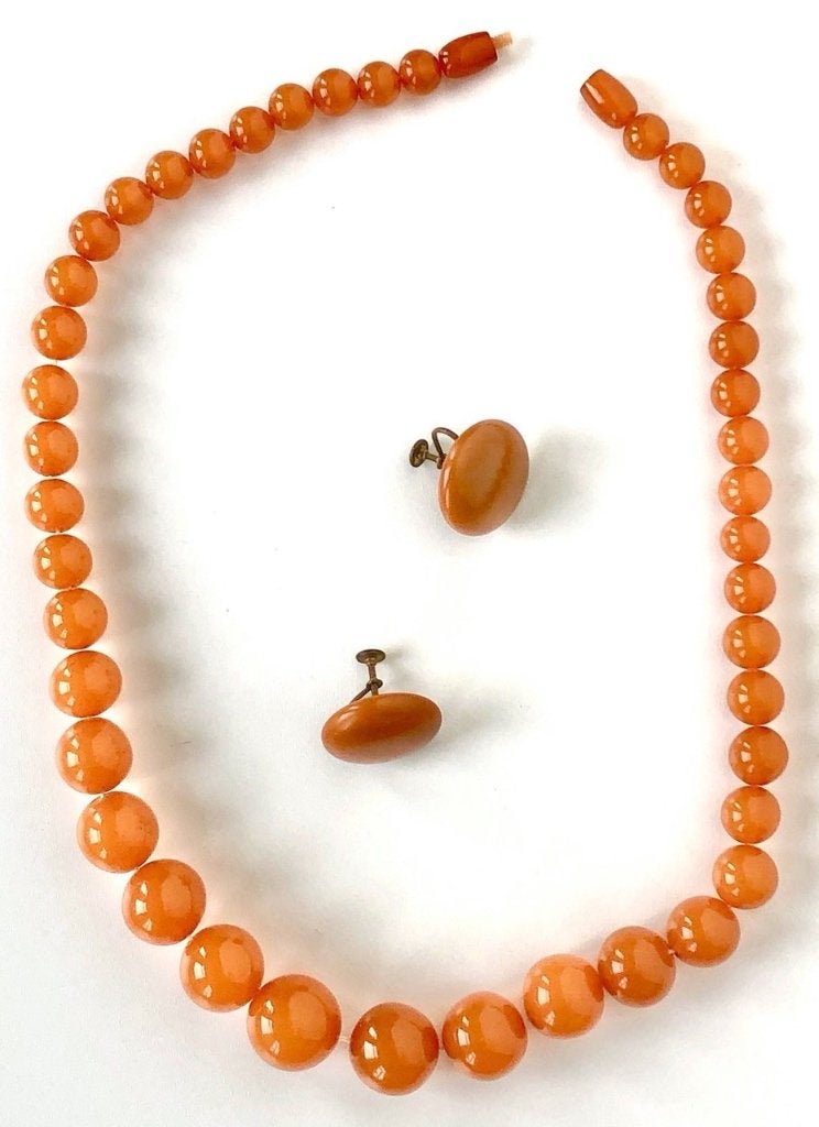 Ketting oorbellen bakeliet catalin faturan phenolhars amber, Sieraden, Tassen en Uiterlijk, Antieke sieraden, Ophalen of Verzenden