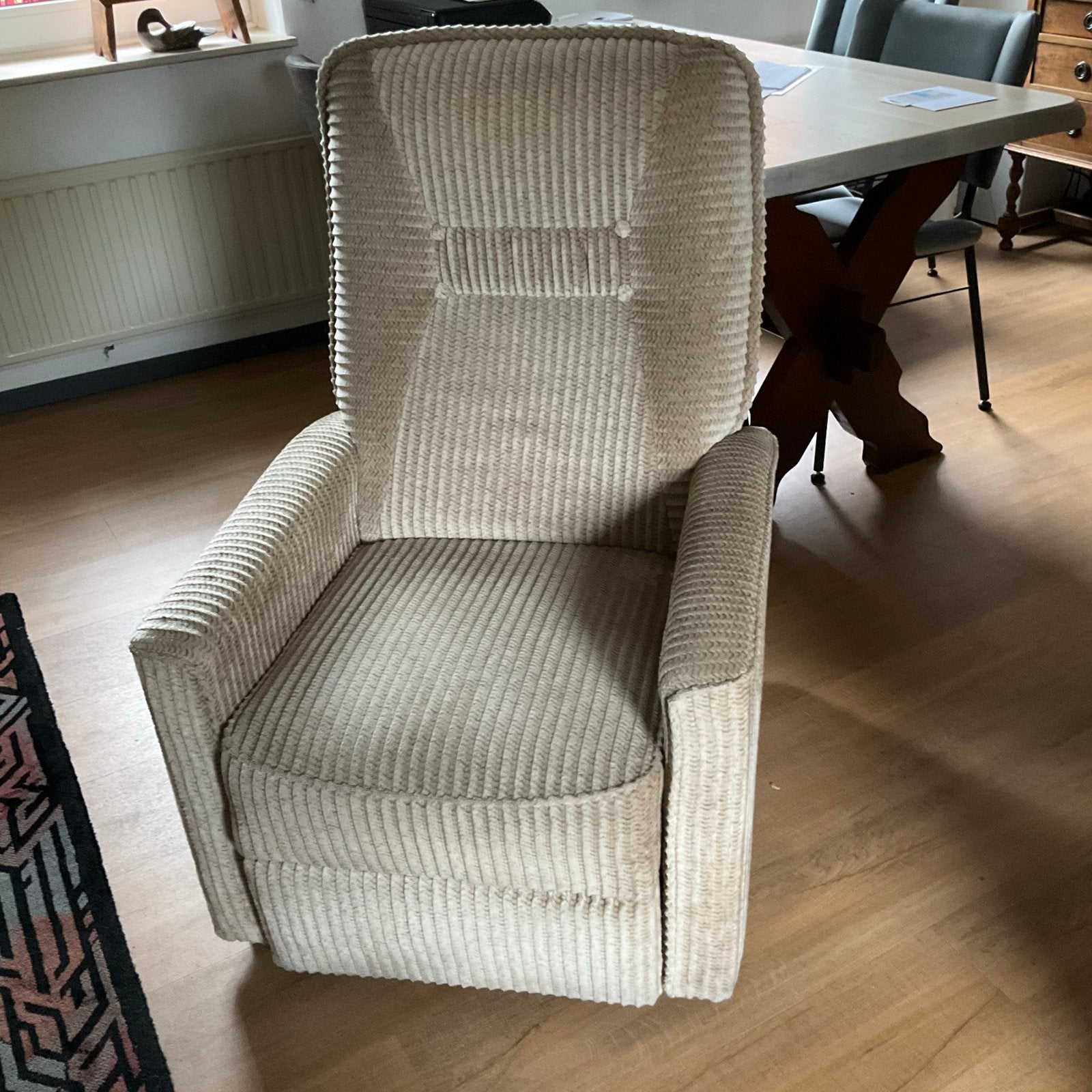 Vintage Relaxstoel met Wieltjes., Ophalen, Gebruikt, Stof, 50 tot 75 cm