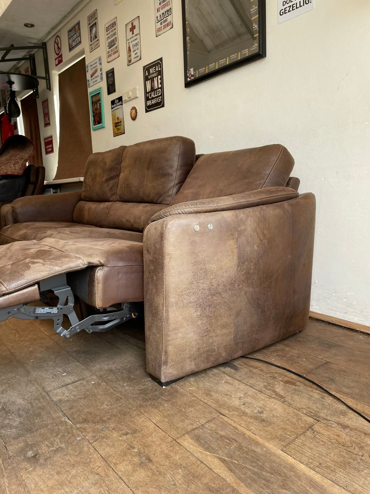 Elektrische relaxbank incl 2 fauteuils, Ophalen, 125 cm of meer, Leer, Zo goed als nieuw