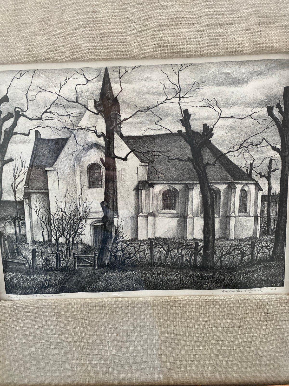 Kerkje in St. Pancras - Gesigneerde Potloodtekening, Ophalen of Verzenden