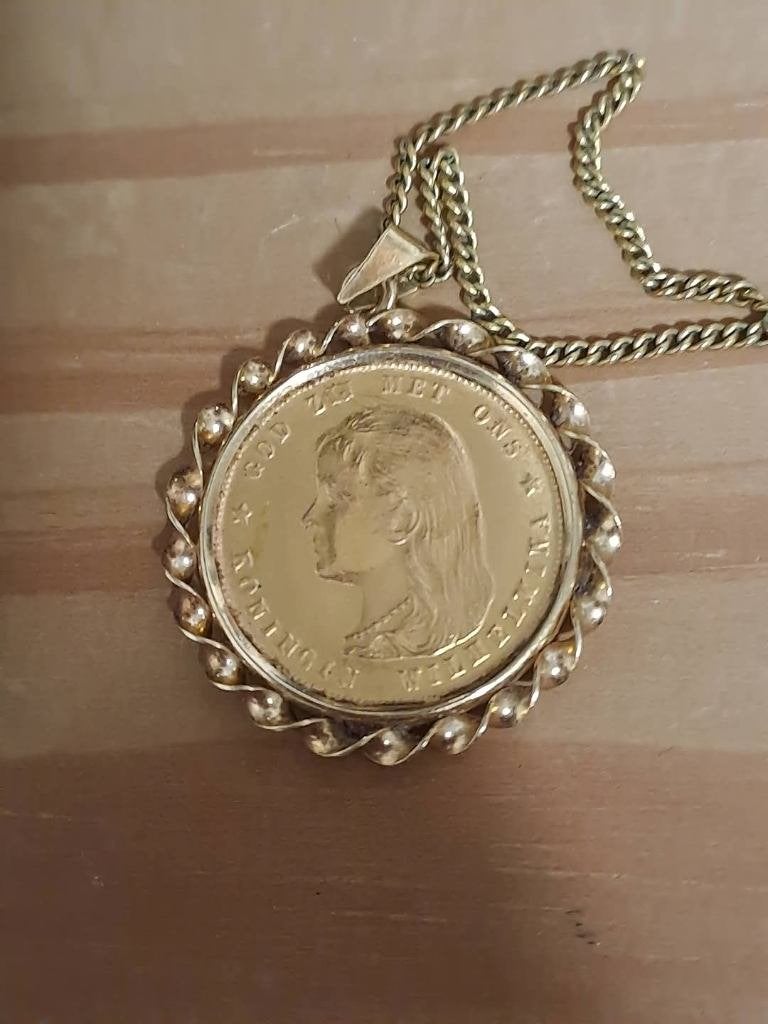 Gouden gulden met ketting, Ophalen of Verzenden, Vóór koninkrijk, 10 gulden, Goud