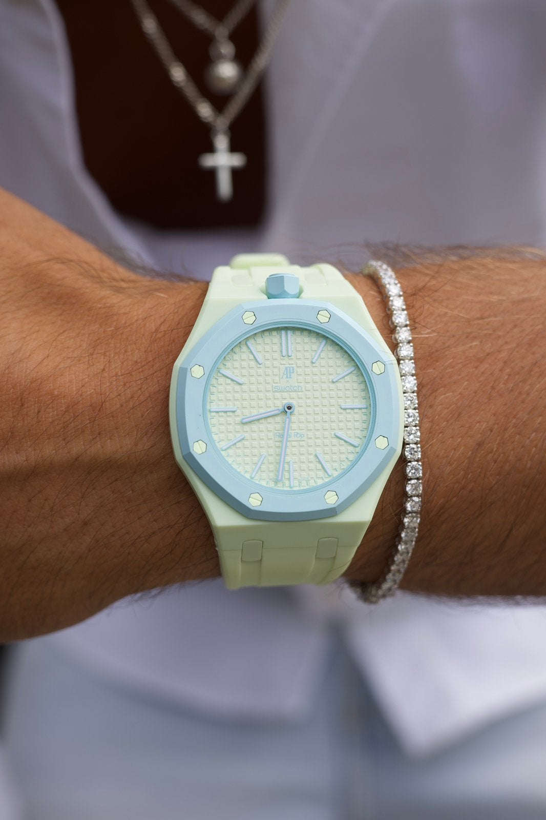 AP x Swatch Royal Pop Horlogebandje Mintgroen, --, Nieuw, Ophalen of Verzenden, --