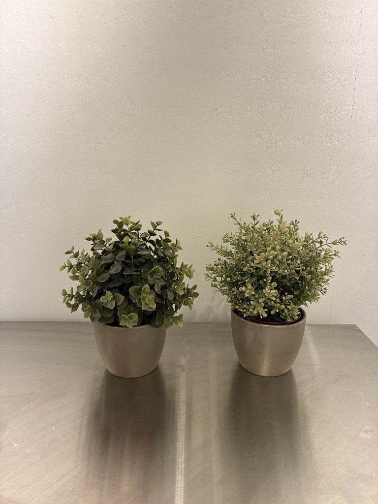 Set of 2 Artificial Plants with Decorative Pots (IKEA Style), Gebruikt, Rond, Ophalen of Verzenden, Aardewerk