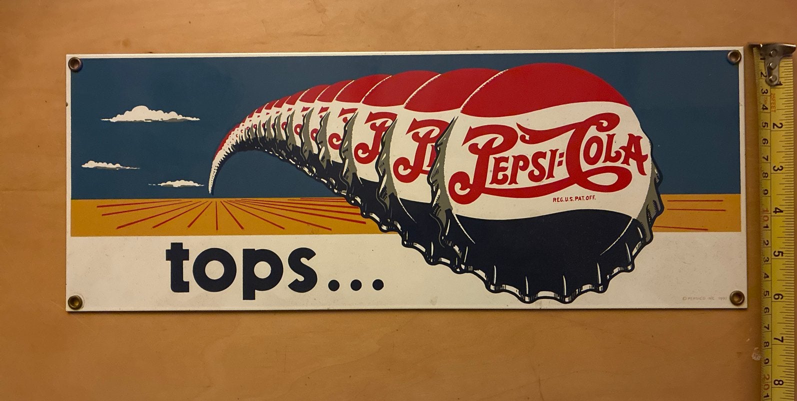 Vintage Pepsi-Cola "Tops..." reclamebord, Ophalen of Verzenden, Gebruikt, Reclamebord