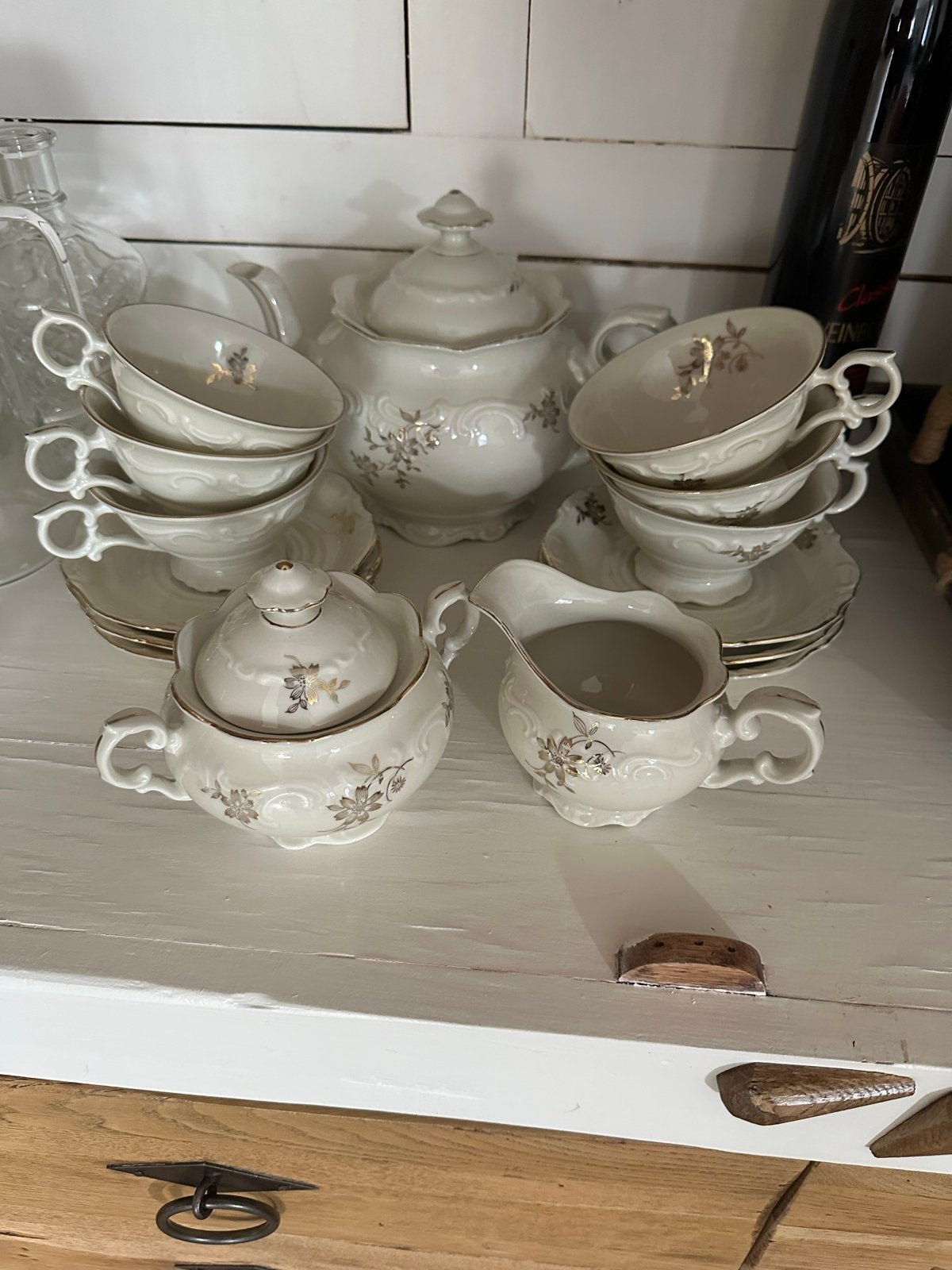 Vintage Theeservies - Bavaria - Goudkleurig Bloemmotief, Antiek en Kunst, Ophalen