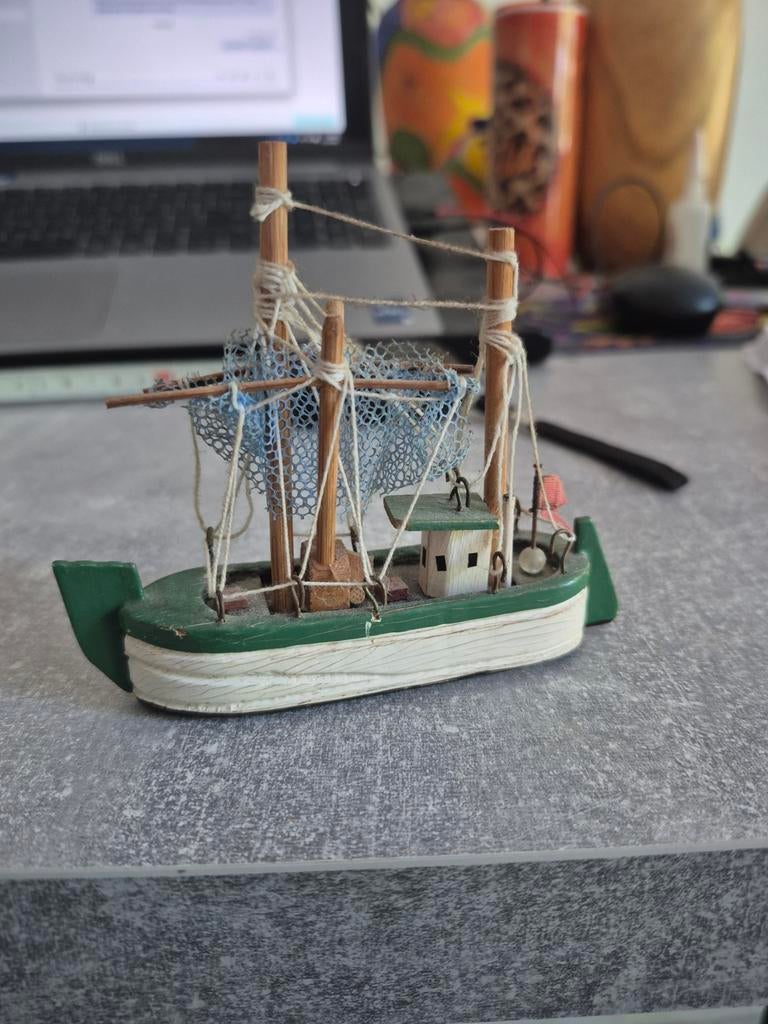 Decoratieve Vissersboot Miniatuur - Houten Model, Ophalen of Verzenden, Gebruikt