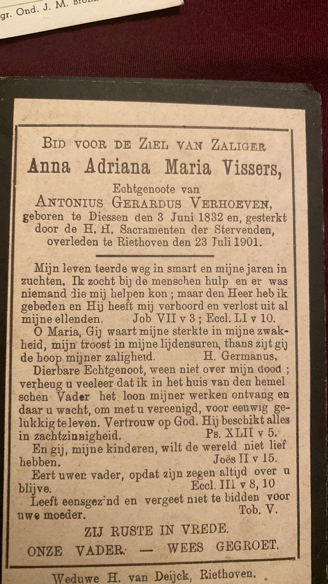 AAM Verhoeven - Vissers 1832 Diessen 1901 Riethoven, Verzamelen, Ophalen of Verzenden