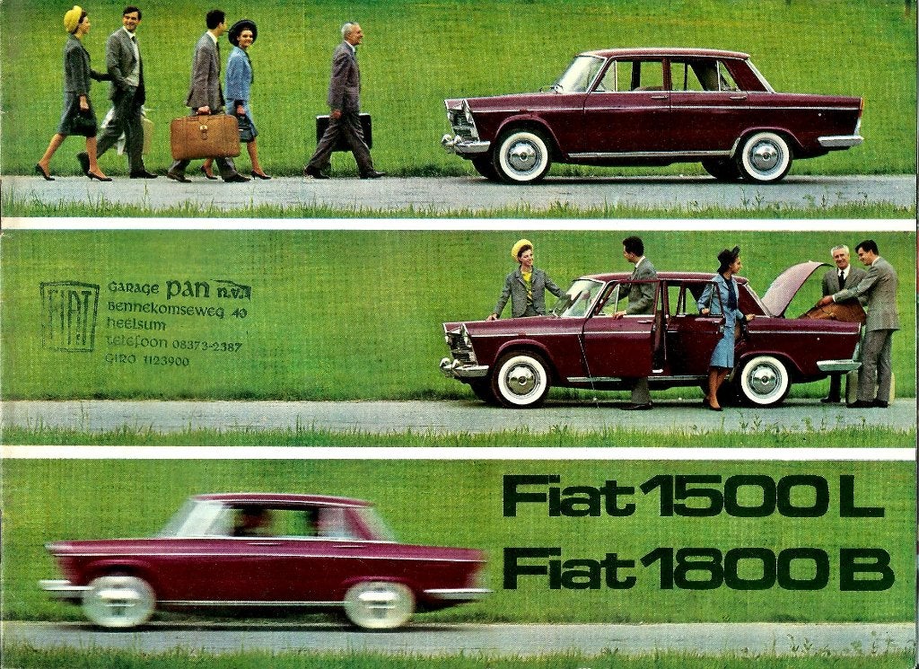 Folder Fiat 1500 L en 1800 B 1965, Ophalen of Verzenden, Gelezen, Overige merken