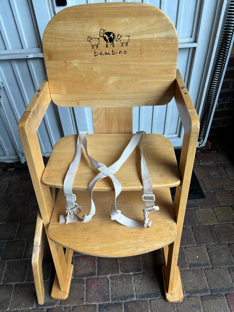 Houten kinderstoel Bambino met gordel, Kinderen en Baby's, Kinderstoelen, Gebruikt, Meegroeistoel, Gordel(s), Ophalen