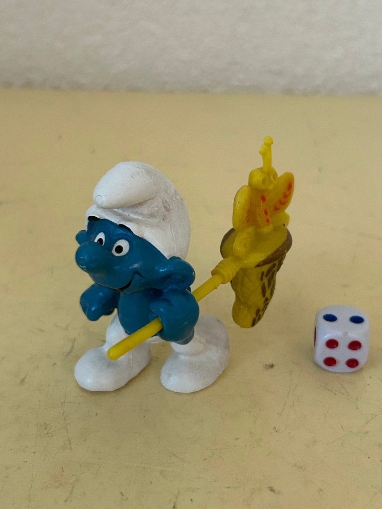 Vintage Schleich smurf met vlindernet poppetje Peyo, Gebruikt, Verschillende Smurfen, Info@schleich-s.com, Ophalen of Verzenden