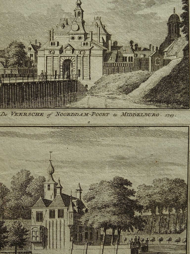 Gravure Veerse Poort Hofstede Arnestein Middelburg Spilman, Antiek en Kunst, Stadsgezicht, Ophalen of Verzenden, Gravure, Origineel