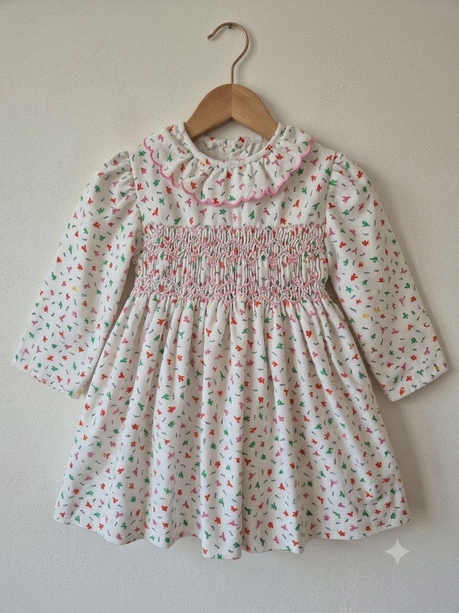 Klassiek babyjurkje met smock en vogeltjesprint, Ophalen of Verzenden, Zo goed als nieuw, Meisje, Jurkje of Rokje