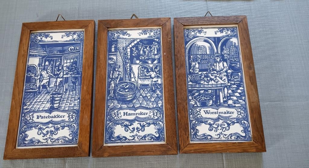 Delfs Blauwe tegels,Patebakker, Hamroker en Worstmaker, Antiek en Kunst, Ophalen of Verzenden
