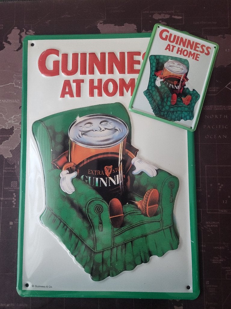 GUINNESS BIER  345 - Set: Reliëfplaat & Tin-card "AT HOME", Ophalen, Nieuw, Reclamebord, Plaat of Schild, Overige merken