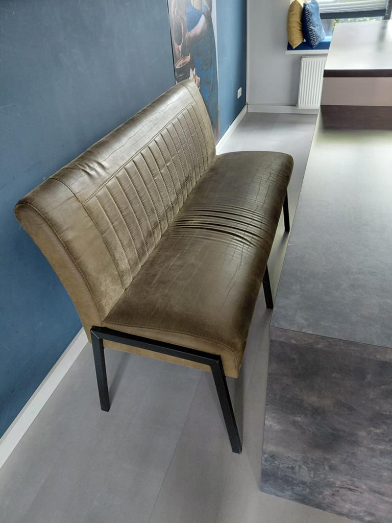 Stijlvolle eetkamerbank en stoelen - Olijfgroen, Ophalen, Gebruikt, Twee, Overige kleuren